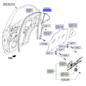 جلدة زجاج الباب الخلفي اليسار الثابت